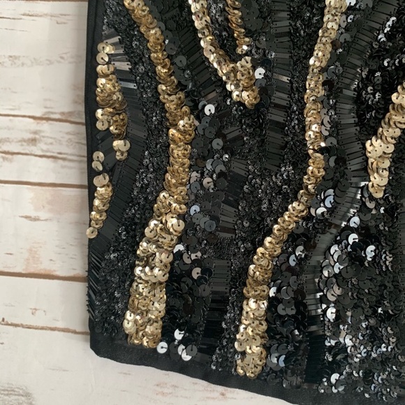 NASTY GAL Sequin Micro Mini Skirt Black Gold Size Medium - Picture 8 of 10